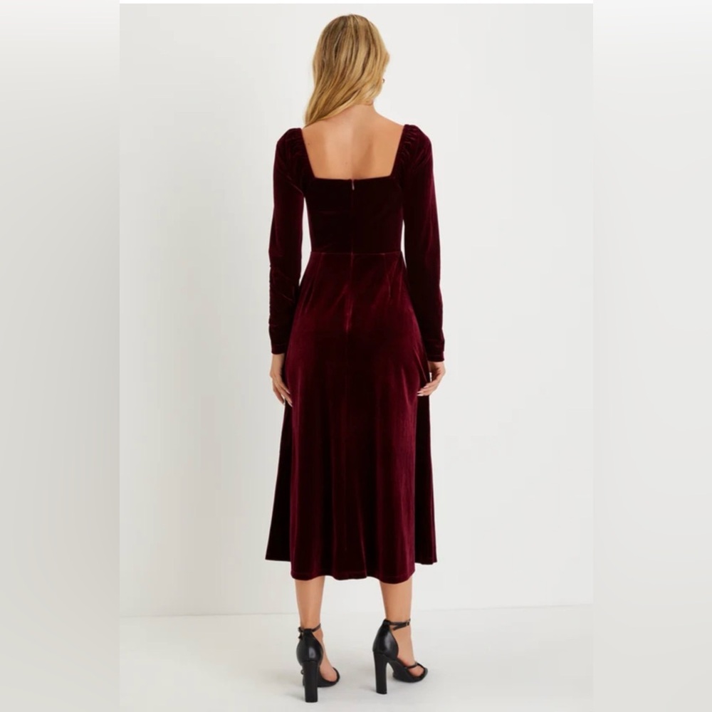 Lulus Precious Impression Burgundy Velvet Bustier Midi Dress Red - Size XL - Picture 2 of 3